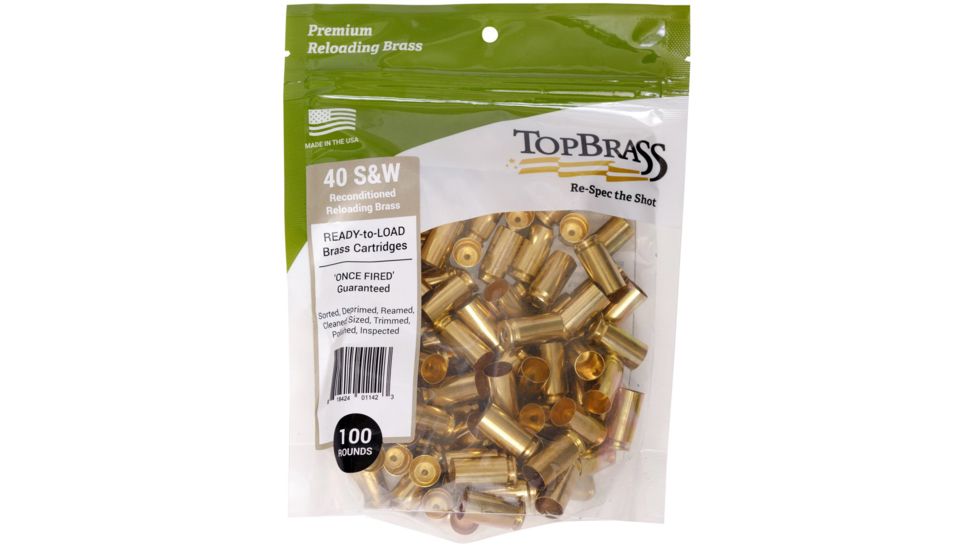 Top Brass 40 S&amp;W Reconditioned Brass, 100 Count, Pouch, 7B040S&amp;WCY-100
