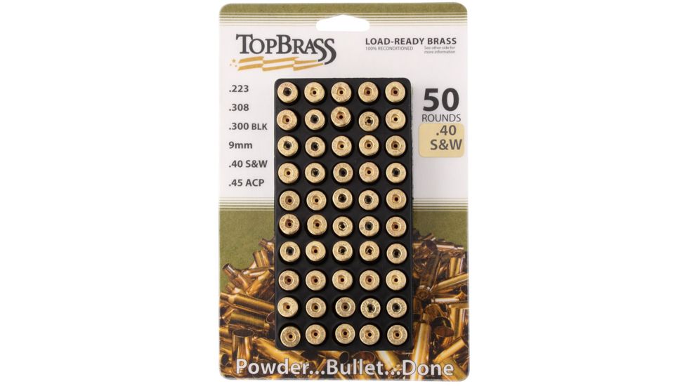 Top Brass 40 S&amp;W Reconditioned Brass, 50 Count, w/Tray, 7B040S&amp;WCY-50