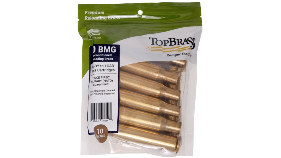 Top Brass .50 BMG Brass Reconditioned Cartridges, 10 Count, Pouch, 3B050BMGMY-10