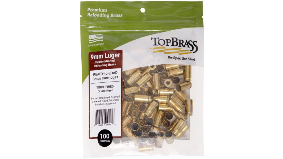 Top Brass 9mm Luger Reconditioned Brass, 100 Count, Pouch, 6B9MMLUGXY-100
