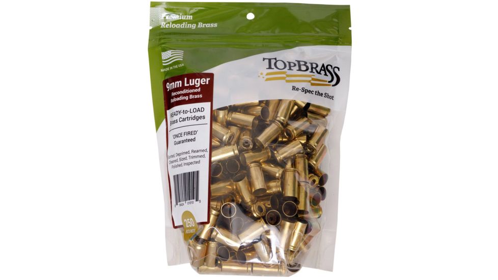 Top Brass 9mm Luger Reconditioned Brass, 250 Count, Pouch, 6B9MMLUGXY-250