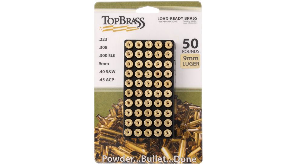 Top Brass 9mm Luger Reconditioned Brass, 50 Count, w/Tray, 6B9MMLUGXY-50