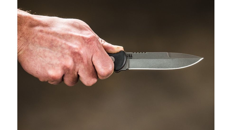 Tops Knives Al Mar Mini Sere Operator, Fixed Blade Knif, 4 in, Tumble Blade Finish, 154cm RC 58-60 Cryo Treated Steel, Black G10 Handle, AMAR-01