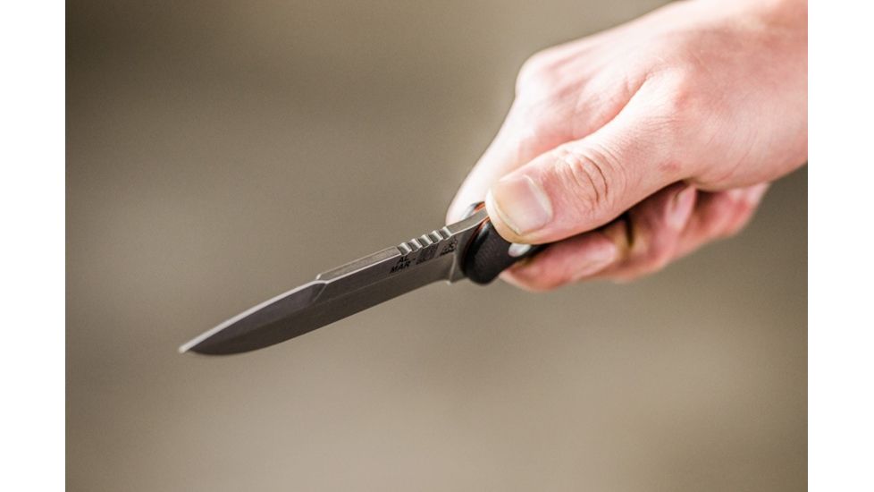 Tops Knives Al Mar Mini Sere Operator, Fixed Blade Knif, 4 in, Tumble Blade Finish, 154cm RC 58-60 Cryo Treated Steel, Black G10 Handle, AMAR-01