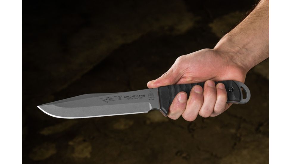 Tops Knives Apache Dawn Rockies Edition Fixed Blade Knife, 6.75 in, Tumble Blade Finish, 1095 RC 56-58 Steel, Black G10 Handle APAD-02