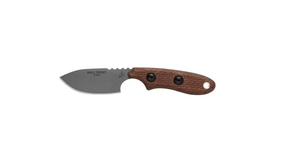TOPS Knives Bull Trout Fixed Blade Knife, 6.50in, Tumble Finish, Chocolate Leather BLTT-01
