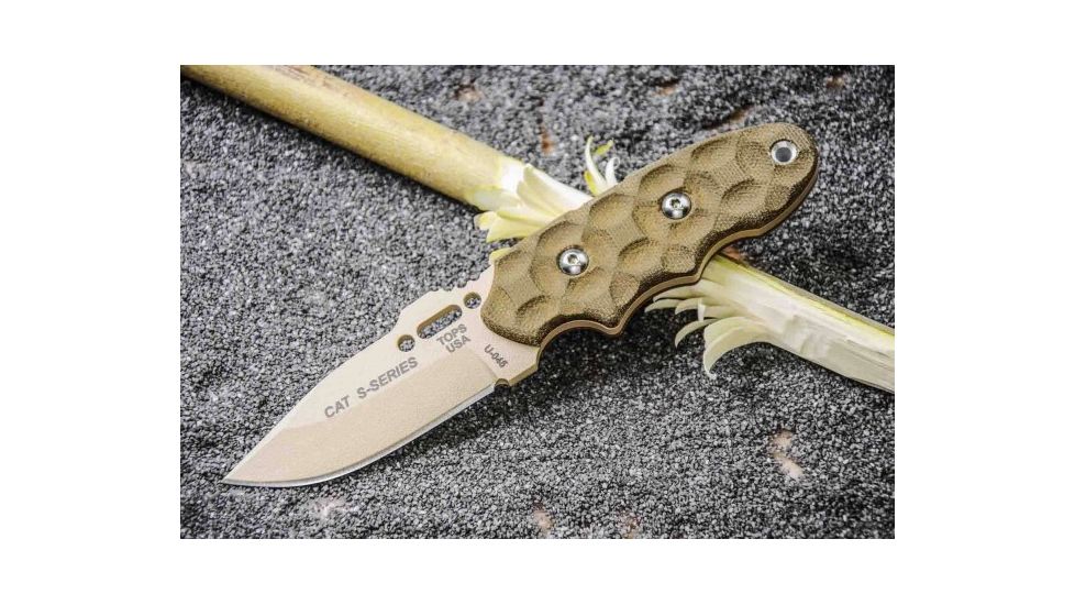 Tops Knives CAT #200 S-Series Fixed Blade Knife, Green Canvas, 3.25in, 200S-04