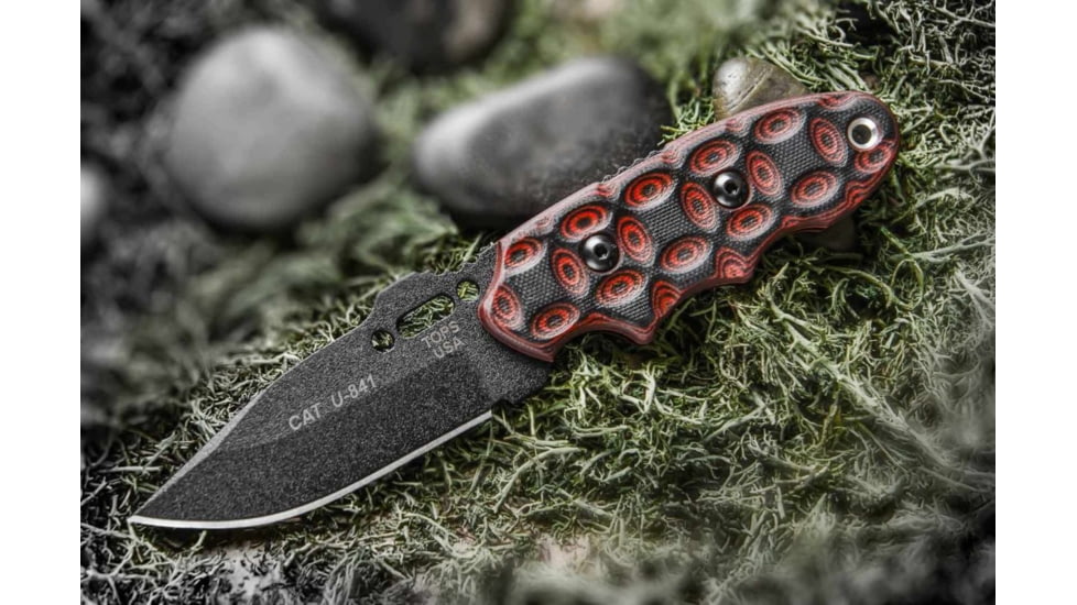 Tops Knives CAT #200 S-Series Fixed Blade Knife, Red/Black, 3.25in, 200S-05