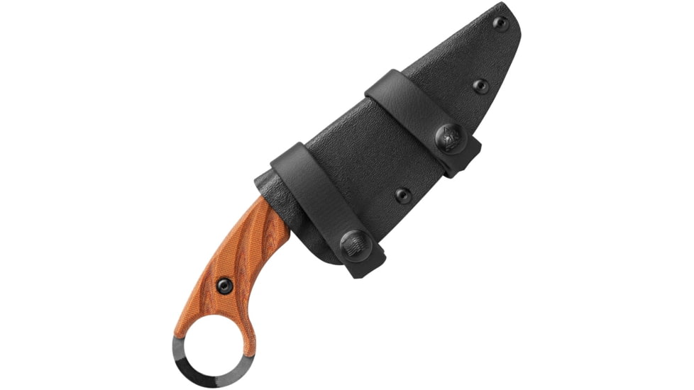 TOPS Knives CUT Combat Utility Tool Knife, 8.5in Overall, 4.25in Camo 1095Hc Steel Blade, Tan Canvas Micarta Handle, Finger Ring, Dragonfly Tread Handle, Black Kydex Sheath, CUT-40-CAMO