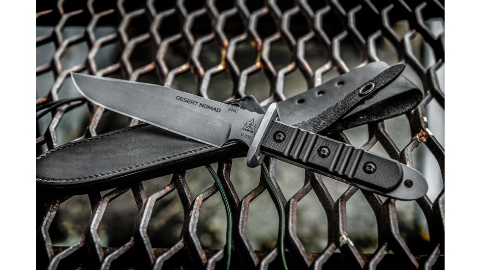 Tops Knives Desert Nomad Fixed Blade Knife, w/G10 handle, Black, 6.5in, DMAD-01