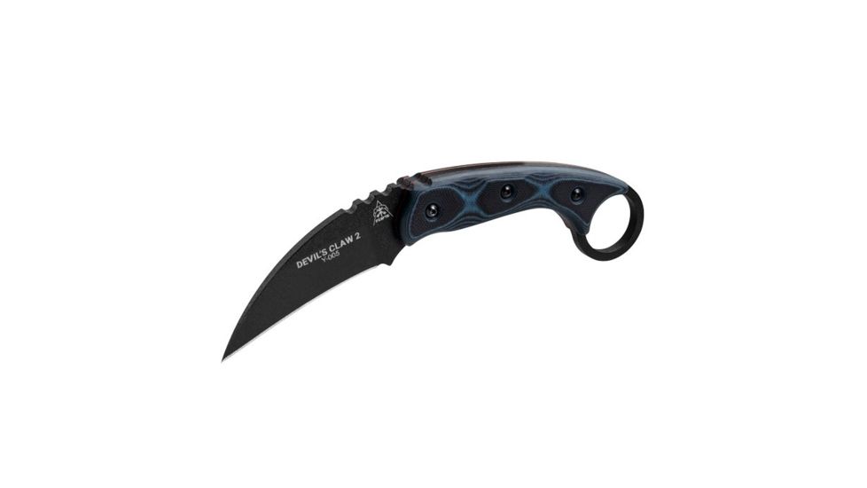 TOPS Knives Devil's Claw 2 Fixed Blade Knife, 3.13in, 1095 Carbon Steel Blade, Blue/Black G10 Handle, DEVCL-02