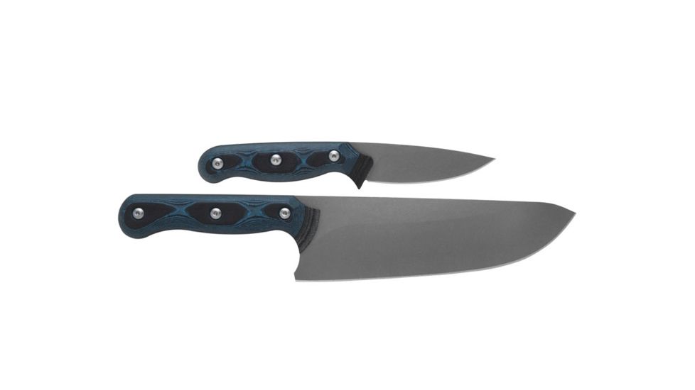 TOPS Knives Dicer 8-3 Kitchen Knife Combo, 7.75in/3.5in, CPM S35Vn Steel, Drop Point, Black Canvas Micarta/Blue-Black G10 Handle DCR-83