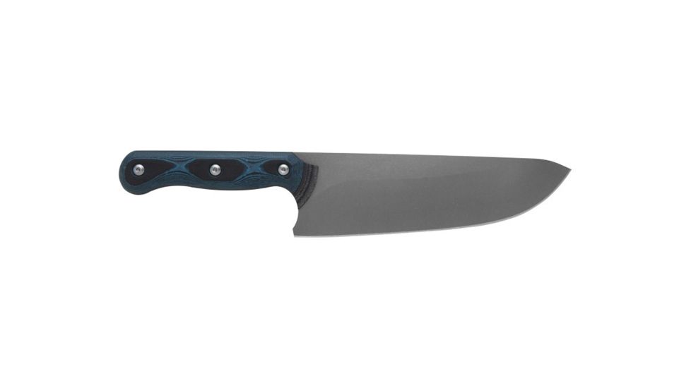 TOPS Knives Dicer 8 Chef Kitchen Knife, 7.75in, CPM S35Vn Steel, Drop Point, Black Canvas Micarta/Blue-Black G10 Handle DCR8-01
