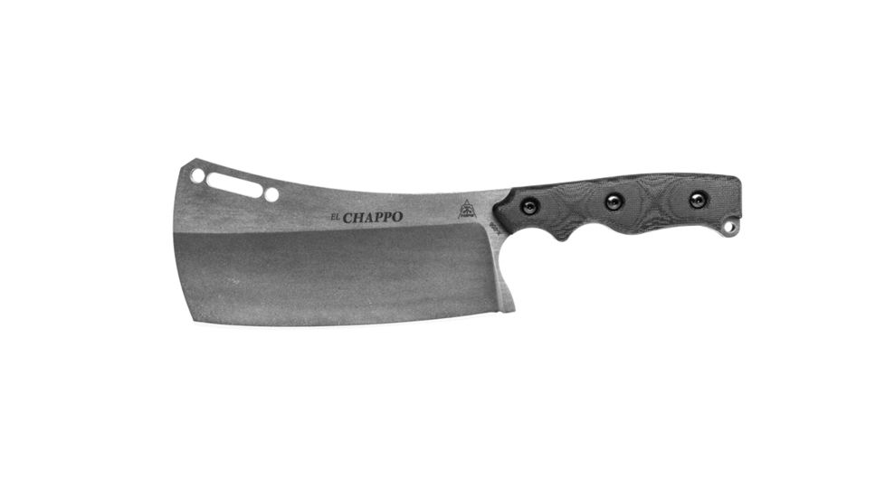 Tops Knives El Chappo Fixed Blade Knif, 6 in Acid Rain Blade, 1095 RC 56-58 Steel, Black Canvas Micarta Handle, ECHA-02