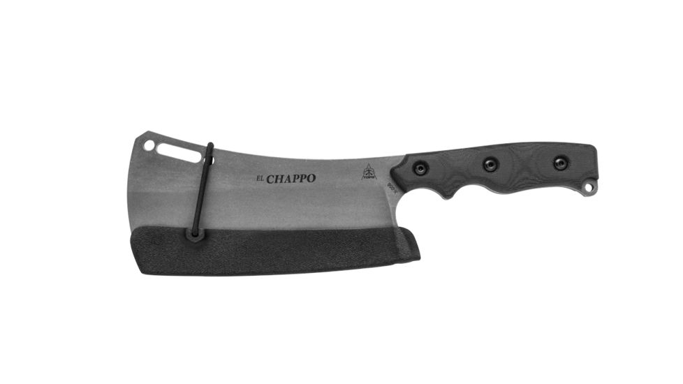Tops Knives El Chappo Fixed Blade Knif, 6 in Acid Rain Blade, 1095 RC 56-58 Steel, Black Canvas Micarta Handle, ECHA-02