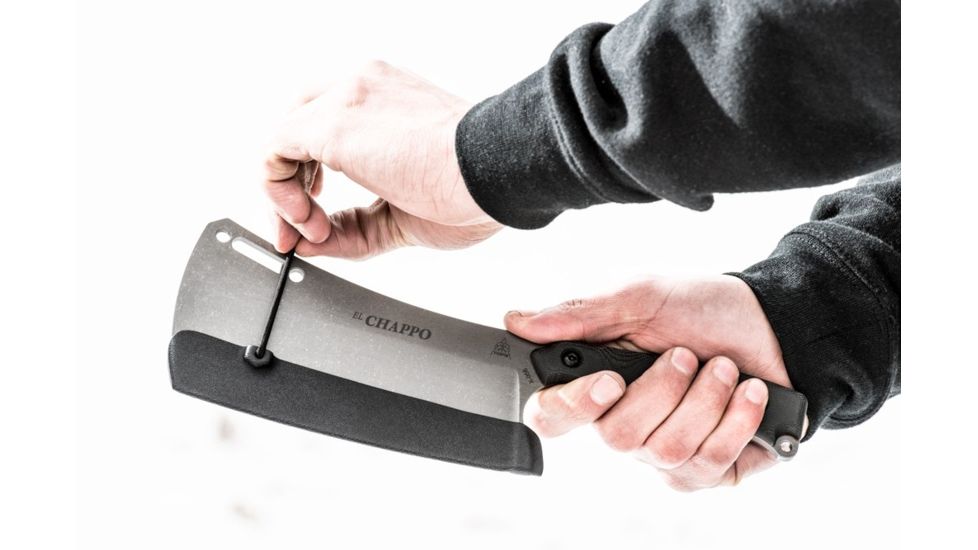 Tops Knives El Chappo Fixed Blade Knif, 6 in Acid Rain Blade, 1095 RC 56-58 Steel, Black Canvas Micarta Handle ECHA-02