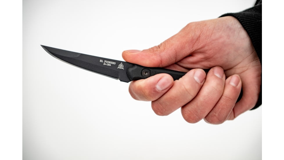 TOPS Knives El Pionero Blackout Edition Fixed Blade Knife, 3.38in, 1095 Steel, Spear Point, Black G10 Handle, ELPO-03