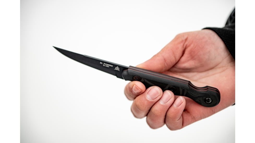 TOPS Knives El Pionero Blackout Edition Fixed Blade Knife, 3.38in, 1095 Steel, Spear Point, Black G10 Handle, ELPO-03