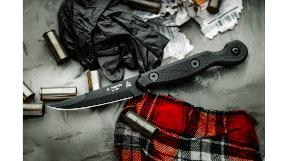 TOPS Knives El Pionero Blackout Edition Fixed Blade Knife, 3.38in, 1095 Steel, Spear Point, Black G10 Handle, ELPO-03