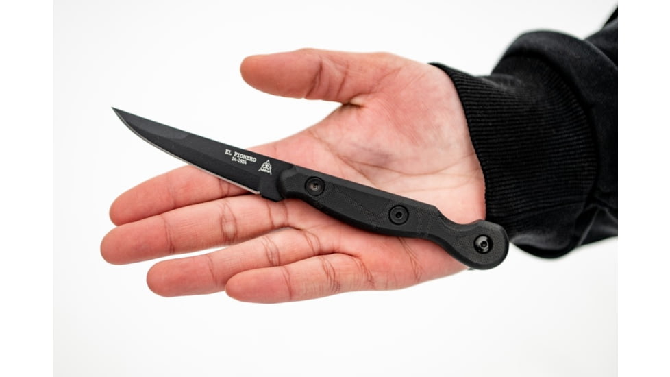 TOPS Knives El Pionero Blackout Edition Fixed Blade Knife, 3.38in, 1095 Steel, Spear Point, Black G10 Handle, ELPO-03