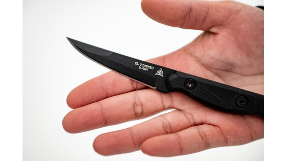 TOPS Knives El Pionero Blackout Edition Fixed Blade Knife, 3.38in, 1095 Steel, Spear Point, Black G10 Handle, ELPO-03