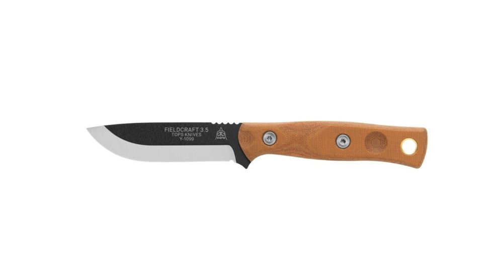 TOPS Knives Fieldcraft 3.5 Fixed Blade Knife, 3.75in, 1095 RC 56-58 Steel Blade, Tan Canvas Micarta Handle, MBROS-01