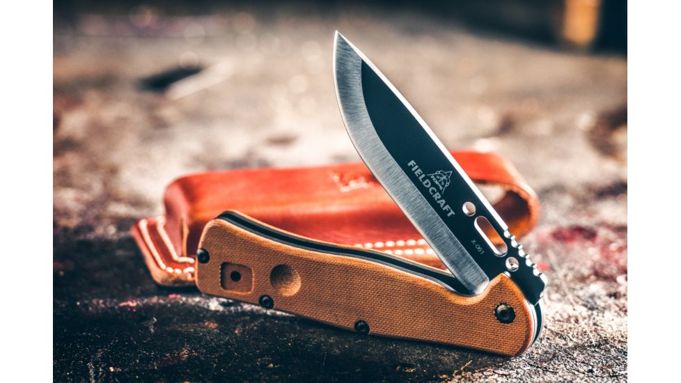 Tops Knives Fieldcraft Folder Knife, w/sheath, Brown, FCF-01