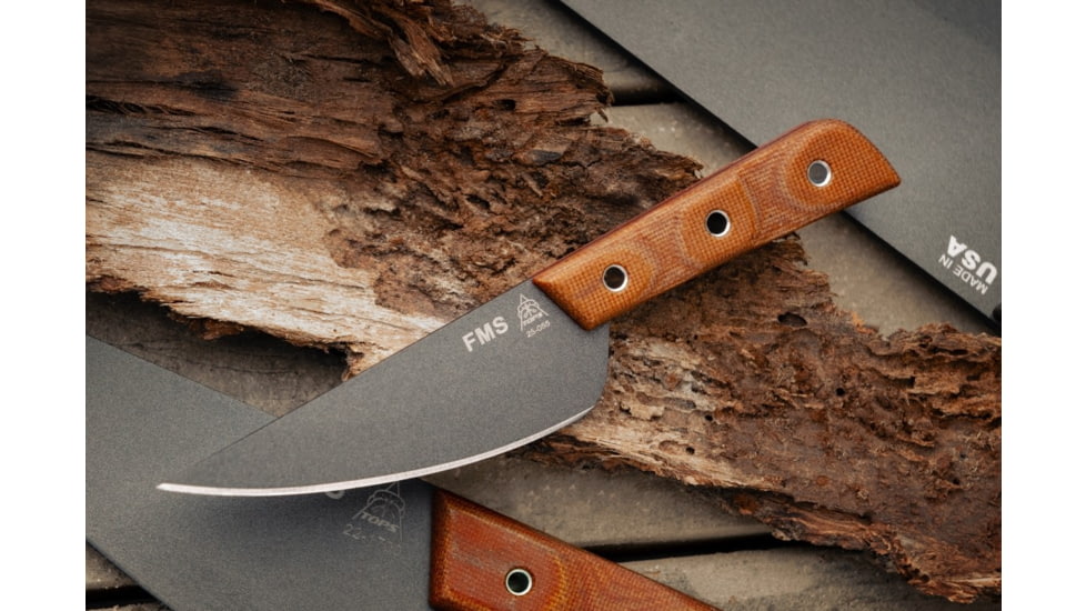 TOPS Knives Frog Market Special Mini Fixed Blade Knife, 3.25in, 1095 Steel, Wharncliffe, Tan Canvas Micarta Handle, FMSM-02