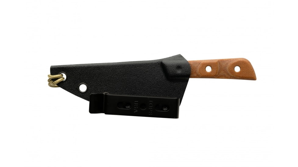 TOPS Knives Frog Market Special Mini Fixed Blade Knife, 3.25in, 1095 Steel, Wharncliffe, Tan Canvas Micarta Handle, FMSM-02