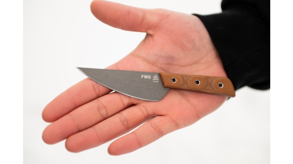 TOPS Knives Frog Market Special Mini Fixed Blade Knife, 3.25in, 1095 Steel, Wharncliffe, Tan Canvas Micarta Handle, FMSM-02