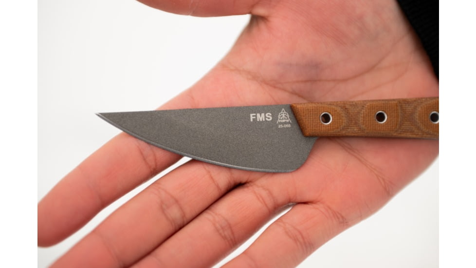 TOPS Knives Frog Market Special Mini Fixed Blade Knife, 3.25in, 1095 Steel, Wharncliffe, Tan Canvas Micarta Handle, FMSM-02