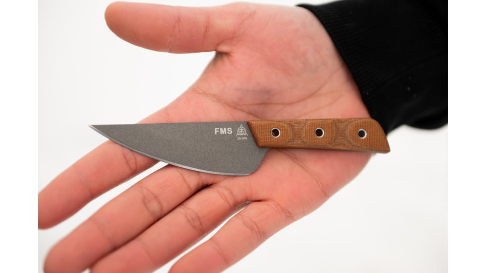 TOPS Knives Frog Market Special Mini Fixed Blade Knife, 3.25in, 1095 Steel, Wharncliffe, Tan Canvas Micarta Handle, FMSM-02