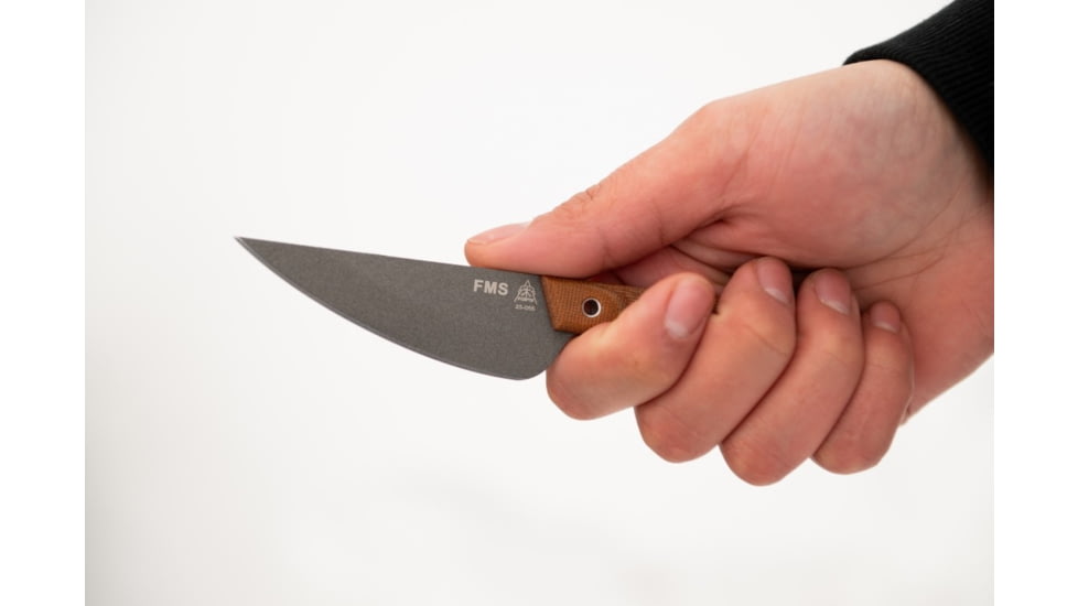 TOPS Knives Frog Market Special Mini Fixed Blade Knife, 3.25in, 1095 Steel, Wharncliffe, Tan Canvas Micarta Handle, FMSM-02