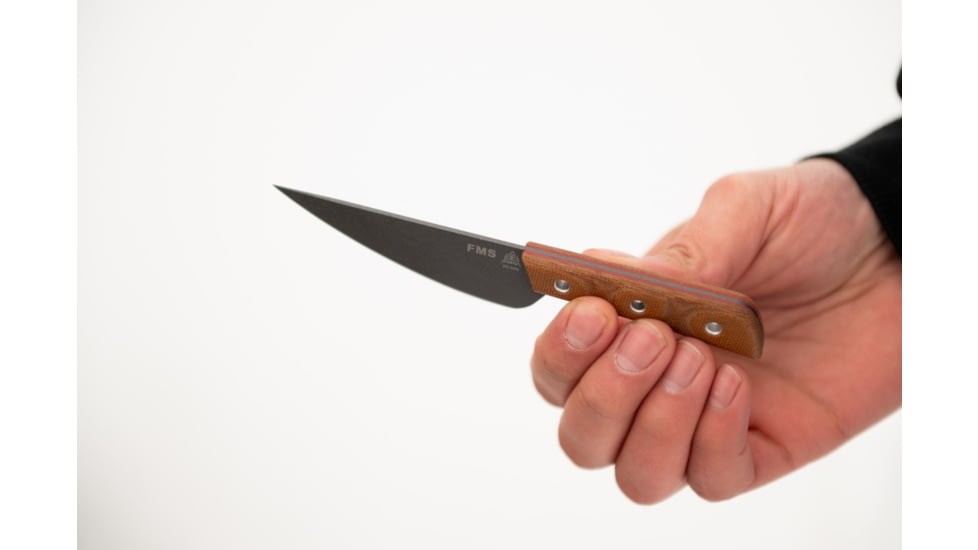 TOPS Knives Frog Market Special Mini Fixed Blade Knife, 3.25in, 1095 Steel, Wharncliffe, Tan Canvas Micarta Handle, FMSM-02