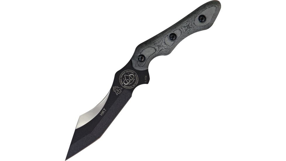 Tops Knives HKT Hunter Killer Tracker,5in Carbon, Black Linen Micarta Handle Fixed Blade Knife,5in,Carbon Steel Blade,Black Linen Micarta Handle TPHKT01