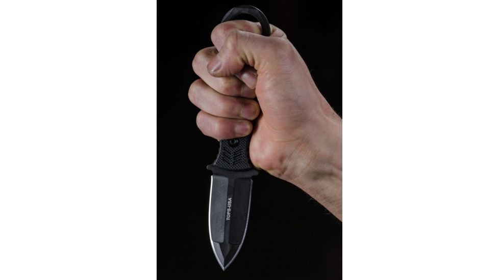 Tops Knives I.C.E. Dagger Fixed Blade Knife, w/beta loops, Black, 3in, ICED-02