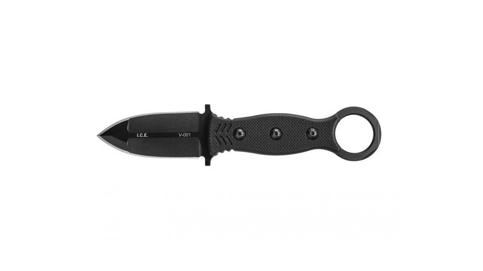 Tops Knives I.C.E. Dagger Fixed Blade Knife, w/beta loops, Black, 3in, ICED-02