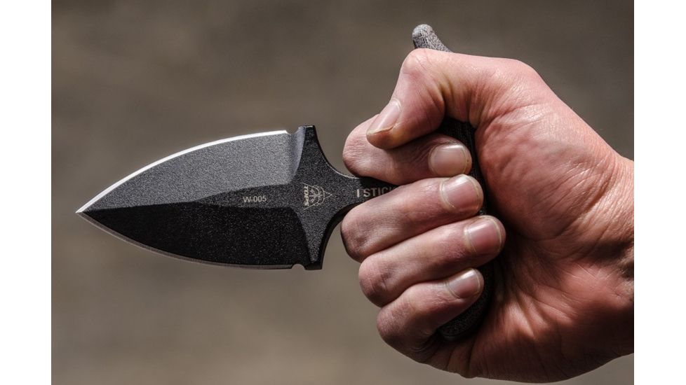 Tops Knives I Stick Fixed Blade Knife,3.50in Black 1075 RC 56-58 Steel,Black Canvas Micarta Handle, Black ISTK-01