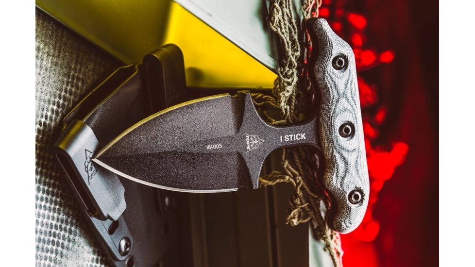 Tops Knives I Stick Fixed Blade Knife,3.50in Black 1075 RC 56-58 Steel,Black Canvas Micarta Handle, Black ISTK-01