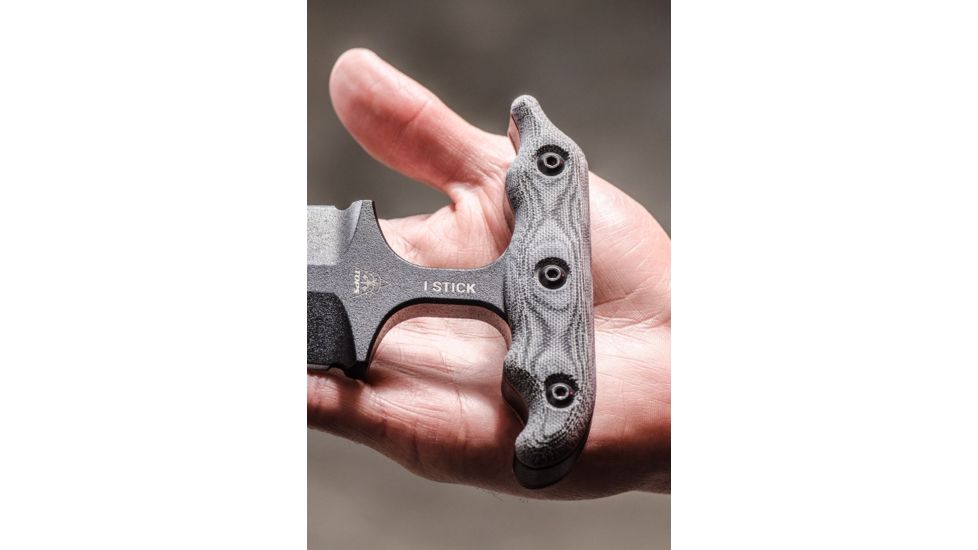 Tops Knives I Stick Fixed Blade Knife,3.50in Black 1075 RC 56-58 Steel,Black Canvas Micarta Handle, Black ISTK-01