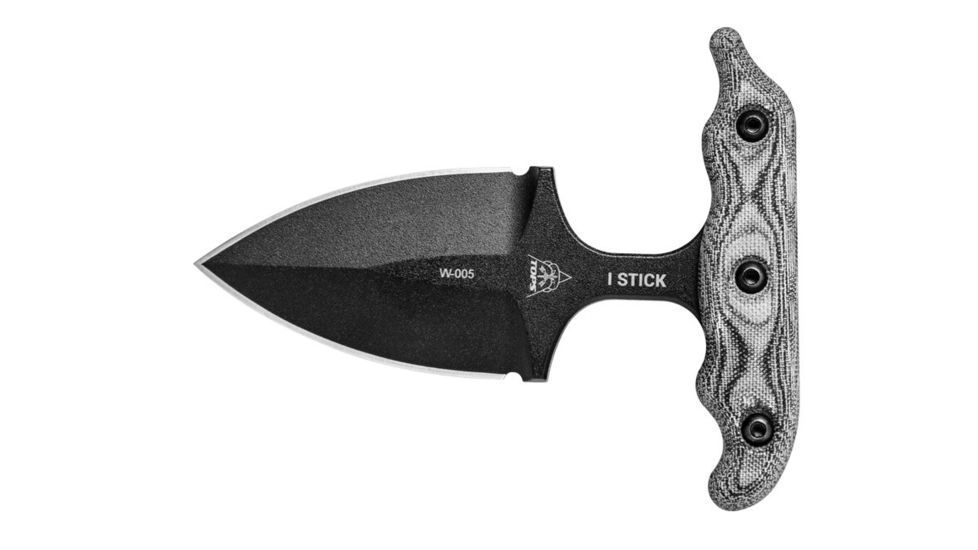Tops Knives I Stick Fixed Blade Knife,3.50in Black 1075 RC 56-58 Steel,Black Canvas Micarta Handle, Black ISTK-01