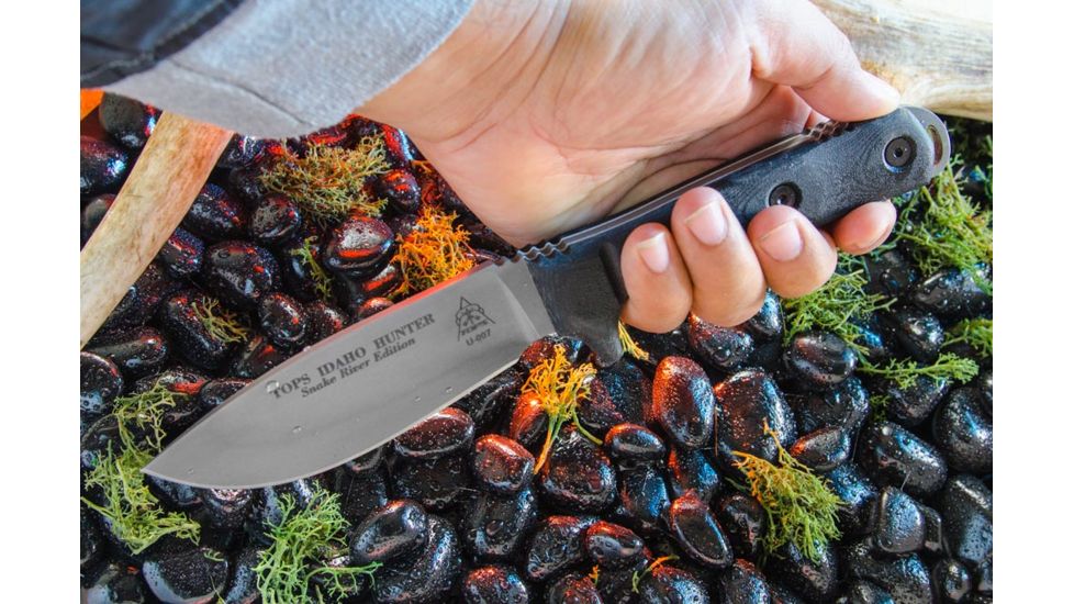 Tops Knives Idaho Hunter Fixed Blade Knife, Snake River Edition, Black, 4.75in, TIH-03