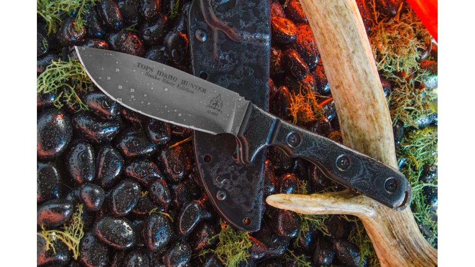 Tops Knives Idaho Hunter Fixed Blade Knife, Snake River Edition, Black, 4.75in, TIH-03