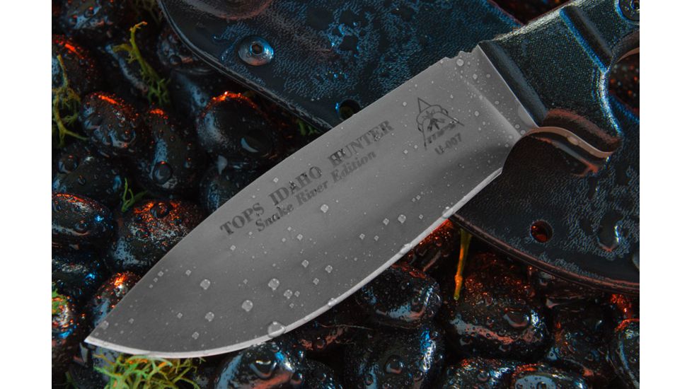 Tops Knives Idaho Hunter Fixed Blade Knife, Snake River Edition, Black, 4.75in, TIH-03