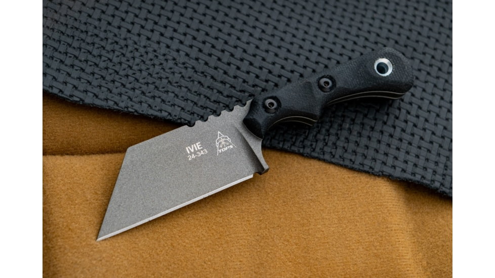 TOPS Knives Ivie 2.5in Fixed Blade Knife, 1095 Steel, Wharncliffe, Black Canvas Micarta, IV-02