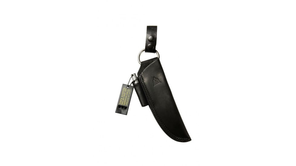 Tops Knives Leather Dangler-Style Sheath, w/Firesteel and Survival Whistle, Black, Right Hand, SHL-BUSH-LH
