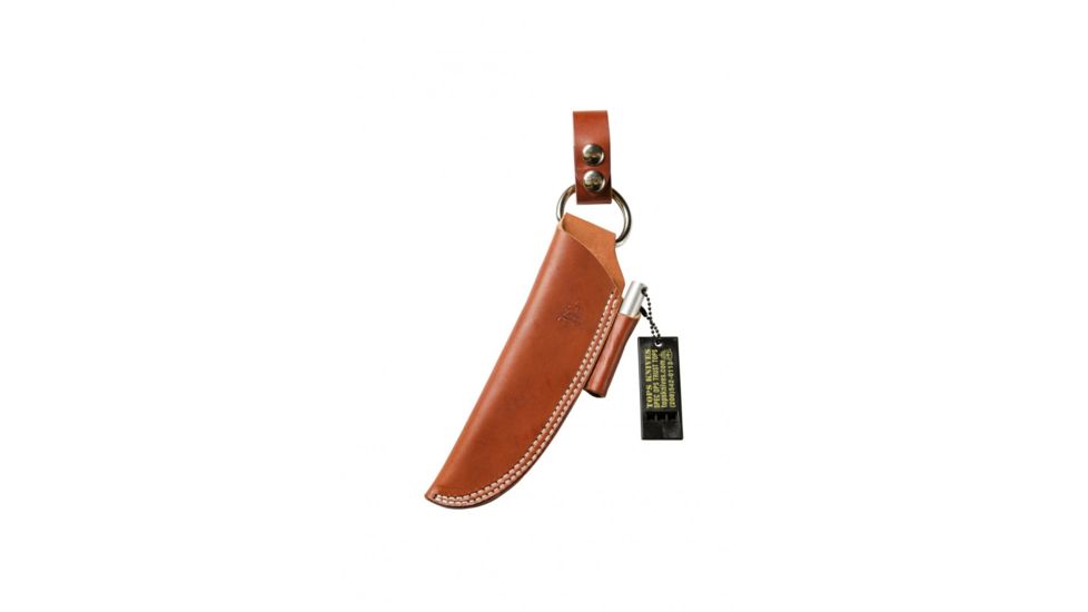 Tops Knives Leather Dangler-Style Sheath, w/Firesteel and Survival Whistle, Brown, Right Hand, SHL-BUSH-BRN