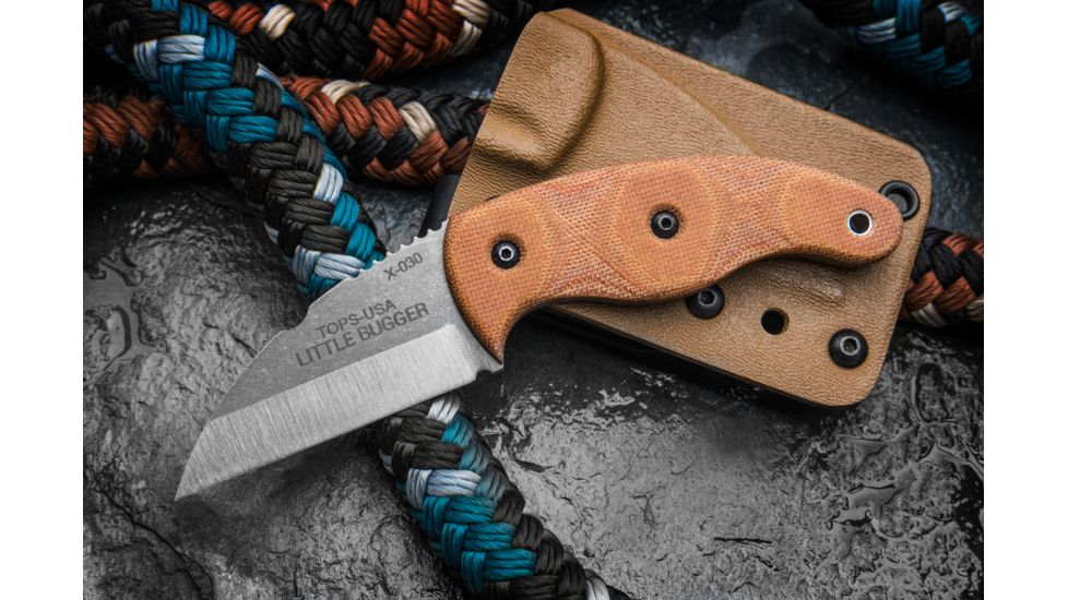 Tops Knives Little Bugger Fixed Blade Knife, Tan, 2.38 in, LILB-01