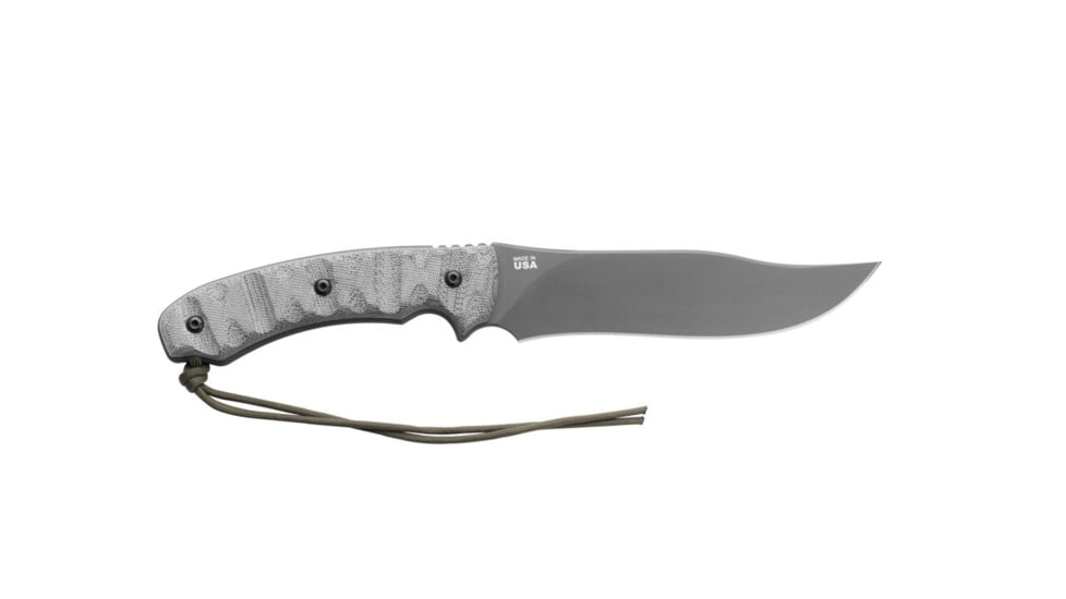 Tops Knives Longhorn Bowie Micarta Fixed Blade Knife, w/Black River Wash and RMT, Black, 6.75in, LONGB-06