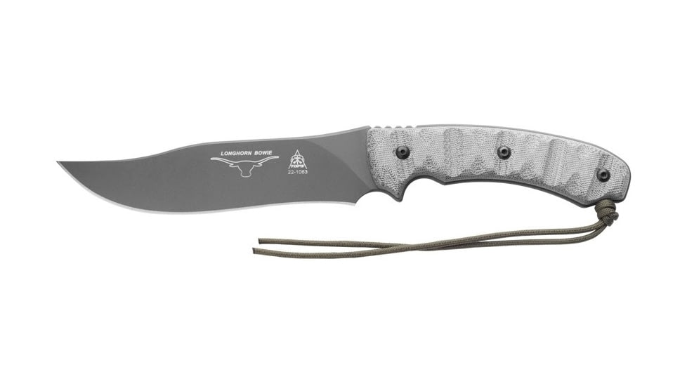 Tops Knives Longhorn Bowie Micarta Fixed Blade Knife, w/Black River Wash and RMT, Black, 6.75in, LONGB-06